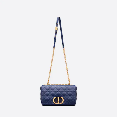 MEDIUM DIOR CARO BAG Royal Blue Supple Cannage Calfskin
