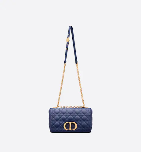 MEDIUM DIOR CARO BAG Royal Blue Supple Cannage Calfskin