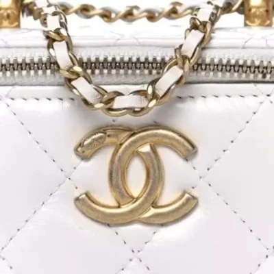 CHANEL Calfskin Quilted Mini Perfect Fit Vanity Case With Chain White