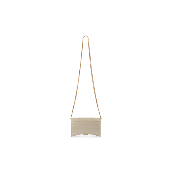 WOMEN'S HOURGLASS WALLET ON CHAIN CROCODILE EMBOSSED IN BEIGE