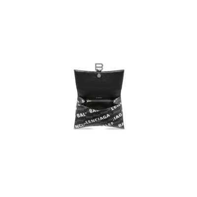 WOMEN'S HOURGLASS SMALL HANDBAG BB MONOGRAM COATED CANVAS AND ALLOVER LOGO IN BLACK