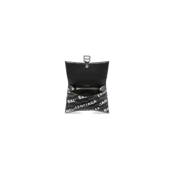 WOMEN'S HOURGLASS SMALL HANDBAG BB MONOGRAM COATED CANVAS AND ALLOVER LOGO IN BLACK