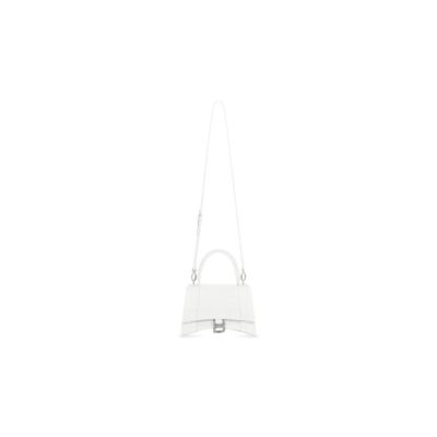 WOMEN'S HOURGLASS SMALL HANDBAG CROCODILE EMBOSSED IN WHITE