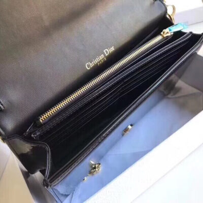 Dior Lady Dior Clutch With Chain In Black Patent