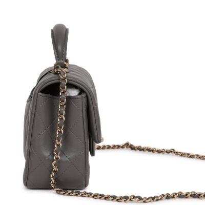 bbaac5320377006d20c368e14efb56e4 Chanel Mini Rectangular Flap Bag with Top Handle Dark Grey Lambskin Light Gold Hardware