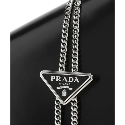 bc06fdac4da9f3f4efe1bbb96c7df8b3 Prada Women's Black Logo Plaque Chain Shoulder Bag