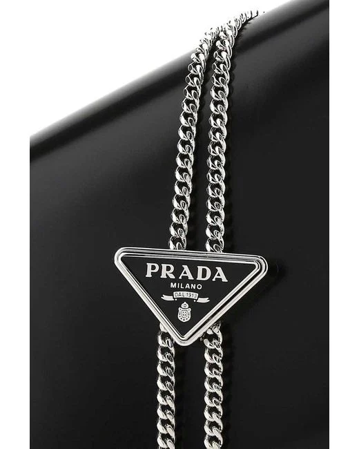 bc06fdac4da9f3f4efe1bbb96c7df8b3 Prada Women's Black Logo Plaque Chain Shoulder Bag