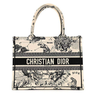 bc1777053ea0a6d07a881f447e2875f7 CHRISTIAN DIOR Canvas Embroidered Medium Zodiac Toile De Jouy Book Tote Latte