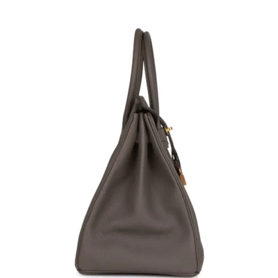 حقيبة هيرميس Birkin 35 Gris Etain من جلد توغو مع إكسسوارات معدنية ذهبية