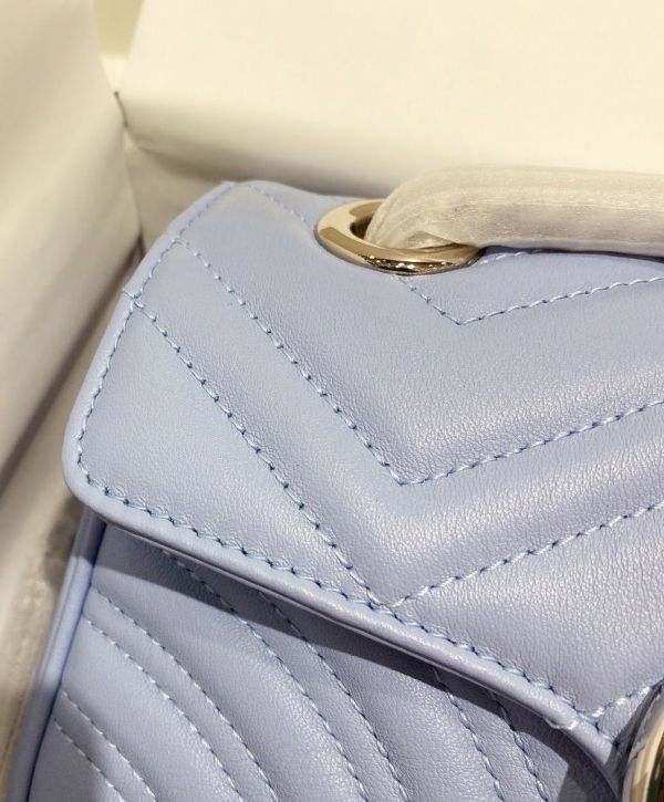 Gucci Mini GG Marmont Silver GG Signature & Shoulder Strap Violet Matelasse Chevron Leather Flap Crossbody For Ladies Online
