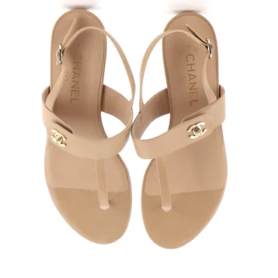 Chanel Women's Turnlock CC Thong Sandals Leather
