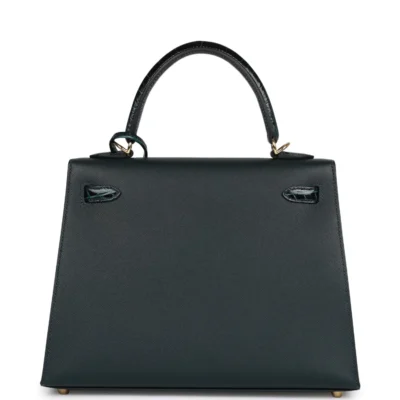 Hermès Kelly Sellier 25 Vert Rousseau Madame and Shiny Niloticus Crocodile Touch Gold Hardware