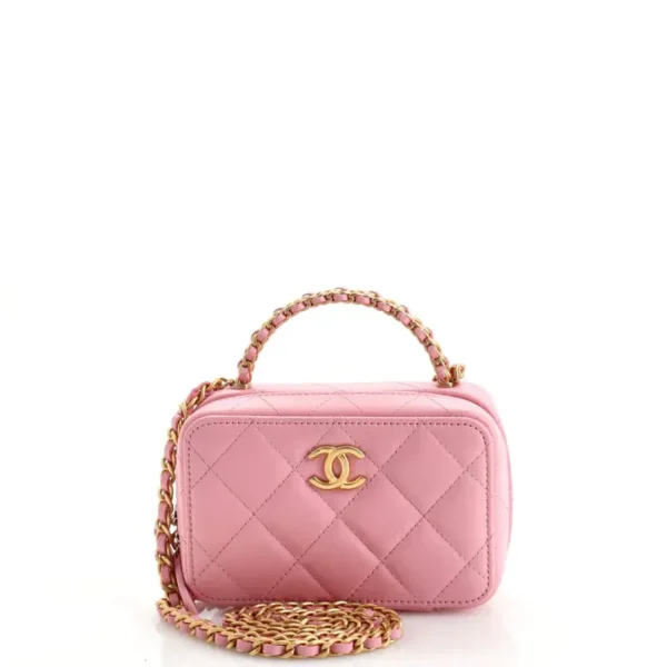 Chanel CC Chain Handle Zip Around Vanity Case with Chain Quilted Lambskin Mini