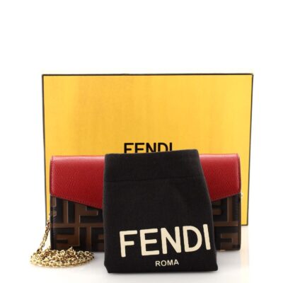 bf60516e1d577e258209420e46663807 Fendi Continental with Chain in Red Leather