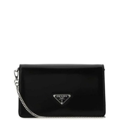 bfca4e2999960a9d6150db5293ee8cc1 Prada Women's Black Logo Plaque Chain Shoulder Bag