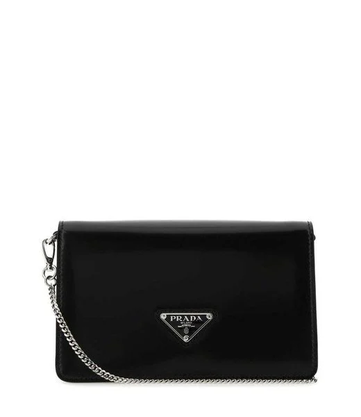 Prada Women's Black Logo Plaque Chain Shoulder Bag