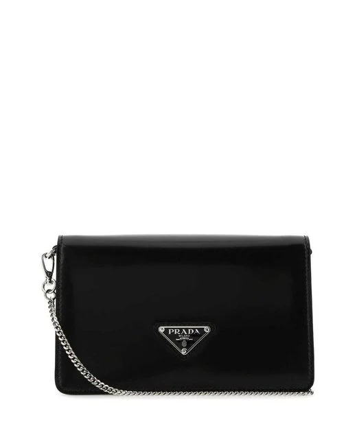 bfca4e2999960a9d6150db5293ee8cc1 Prada Women's Black Logo Plaque Chain Shoulder Bag