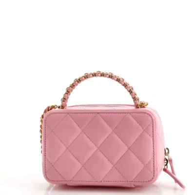Chanel CC Chain Handle Zip Around Vanity Case with Chain Quilted Lambskin Mini