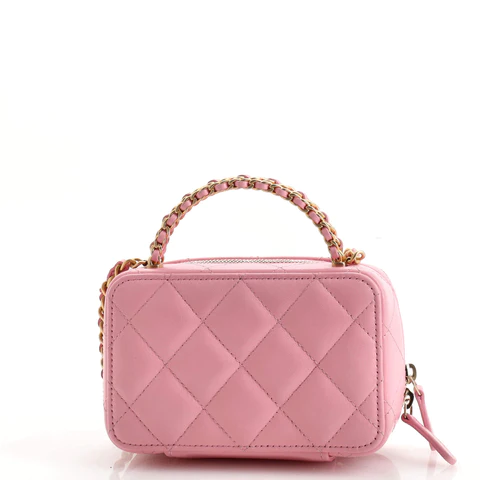 Chanel CC Chain Handle Zip Around Vanity Case with Chain Quilted Lambskin Mini