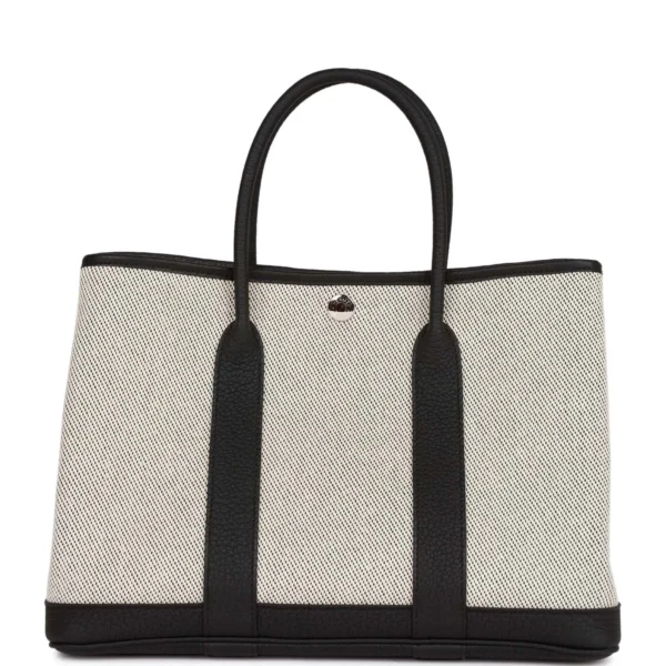 حقيبة Hermès Garden Party 30 Ecru Toile و أسود Negonda إكسسوارات معدنية بلاديوم