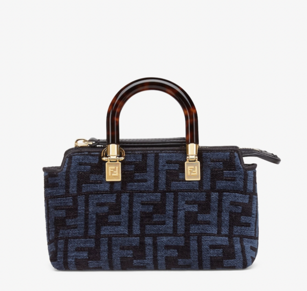 c057940f2fd398018dc0423ea0de53b0 Fendi By The Way Mini Boston Bag in Blue Tapestry Fabric