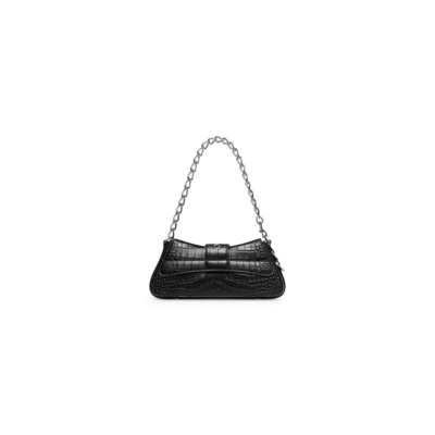 WOMEN'S LINDSAY SMALL SHOULDER BAG WITH STRAP CROCODILE EMBOSSED IN BLACK