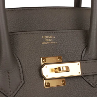 حقيبة هيرميس Birkin 35 Gris Etain من جلد توغو مع إكسسوارات معدنية ذهبية