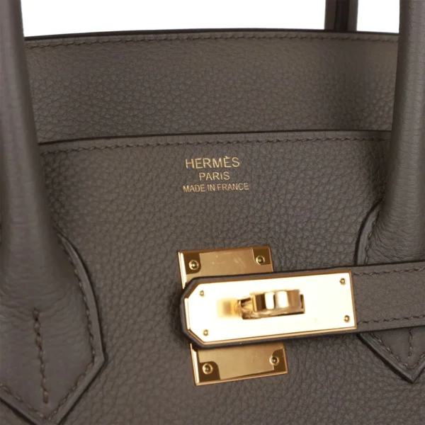 حقيبة هيرميس Birkin 35 Gris Etain من جلد توغو مع إكسسوارات معدنية ذهبية