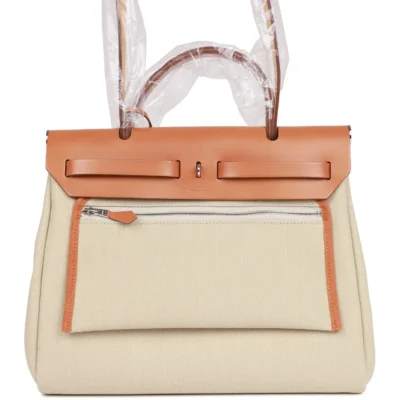 Hermès Herbag Zip PM 31 Beton Toile H Berline Vache Naturel Hunter Palladium Hardware