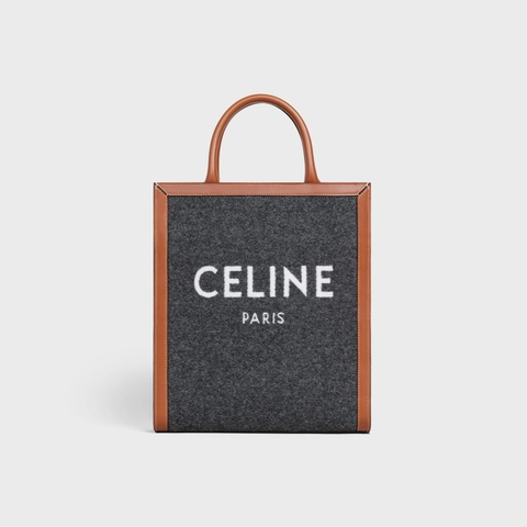 SMALL VERTICAL CABAS CELINE IN TEXTILE WITH CELINE & CALFSKIN GREY / BEIGE