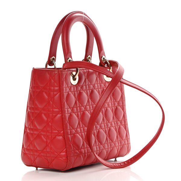 CHRISTIAN DIOR Lambskin Cannage Medium Lady Dior Red