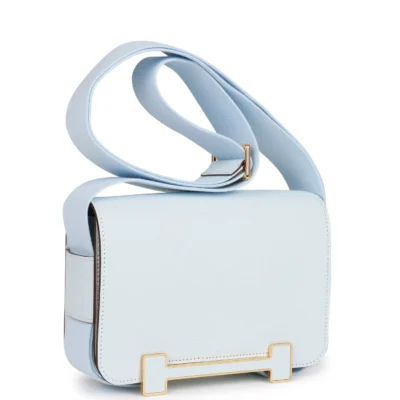 Hermès Geta Bleu Brume Verso Chevre Gold Hardware