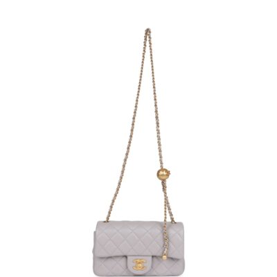 Chanel Pearl Crush Mini Rectangular Flap Bag Light Grey Lambskin Antique Gold Hardware