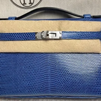 Hermès Kelly Pochette Bleu Saphir Lizard Palladium Hardware - DP for HR