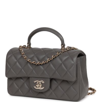 c3a0cd82b30a08b099dd73de0864ea16 Chanel Mini Rectangular Flap Bag with Top Handle Dark Grey Lambskin Light Gold Hardware