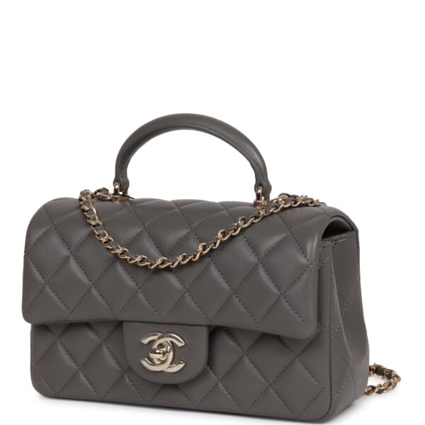 c3a0cd82b30a08b099dd73de0864ea16 Chanel Mini Rectangular Flap Bag with Top Handle Dark Grey Lambskin Light Gold Hardware