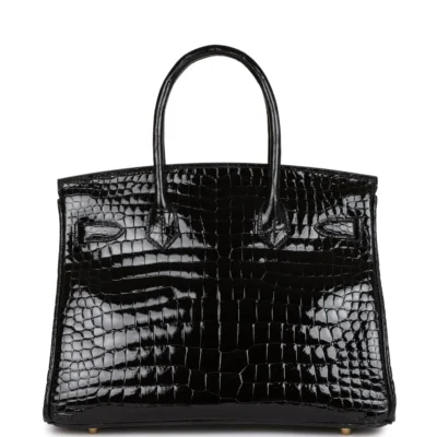 爱马仕 Birkin 30 黑色 亮面 Niloticus 鳄鱼皮 金色五金 包