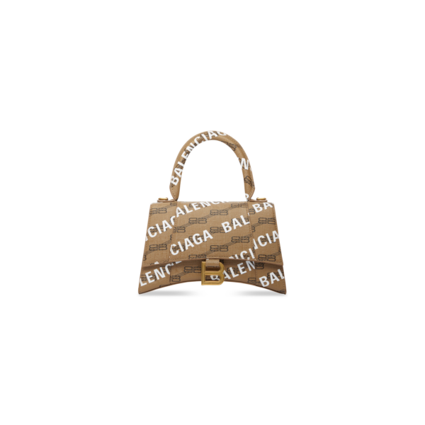 WOMEN'S HOURGLASS SMALL HANDBAG BB MONOGRAM COATED CANVAS AND ALLOVER LOGO IN BEIGE