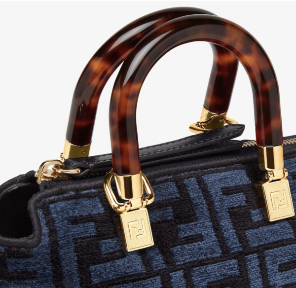 c52eabf5b20d63be6c51e2faab6c3064 Fendi By The Way Mini Boston Bag in Blue Tapestry Fabric