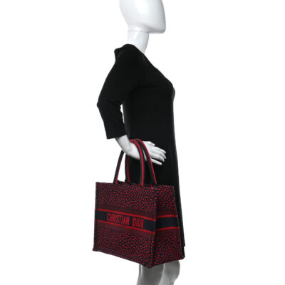 CHRISTIAN DIOR Canvas Embroidered Pop Heart I Love Paris Medium Book Tote Red Multicolor