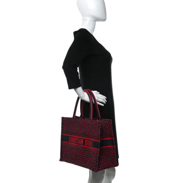 CHRISTIAN DIOR Canvas Embroidered Pop Heart I Love Paris Medium Book Tote Red Multicolor