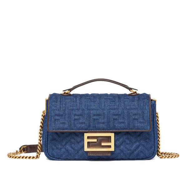 c58e436a335a27d2e4b2cad630c0cf32 Fendi Baguette Chain Midi in Dark Blue Denim Bag