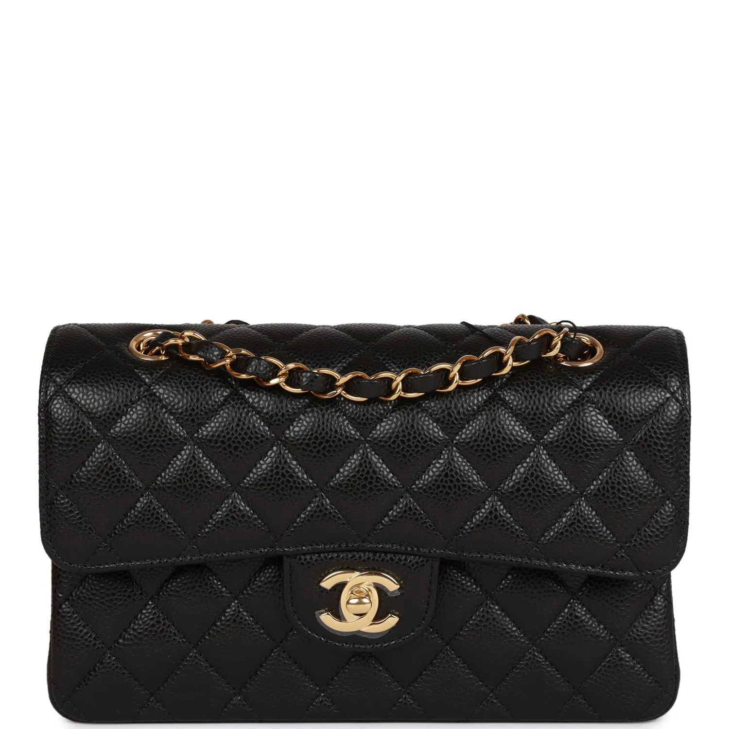 CHANEL petit format Classic Double Flap noir cuir caviar finitions dorées