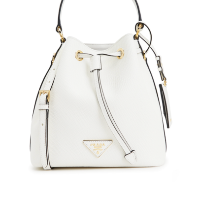 Prada Saffiano Leather Bucket in White