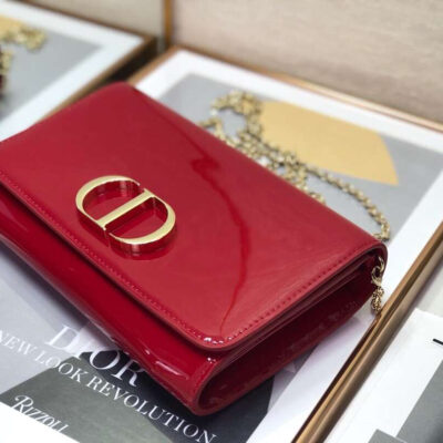 Dior 30 Montaigne Wallet On Chain In Red Patent Calfskin