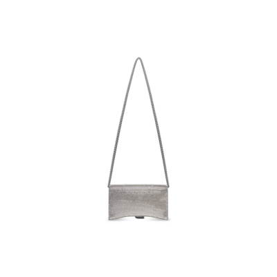 WOMEN'S HOURGLASS WALLET ON CHAIN WITH RHINESTONES IN GREY