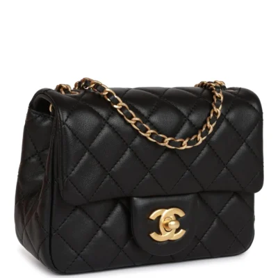 c78cc20107bb787cc160aed245b31181 Chanel CC Pearl Crush Mini Square Flap Bag Black Lambskin Antique Gold Hardware