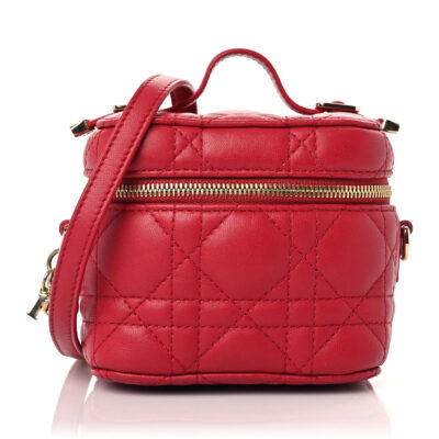 CHRISTIAN DIOR Lambskin Cannage Micro Vanity Case Poppy Red