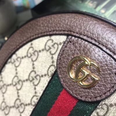 c7ea55c65bfb6878b8638260e262fa85 حقيبة كتف غوتشي Ophidia GG round 550618 صغيرة باللون البني الداكن