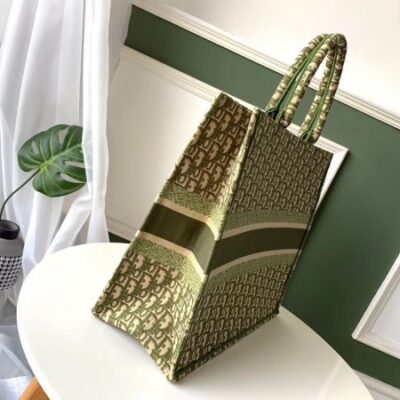 Dior Book Tote Bag In Green Oblique Canvas
